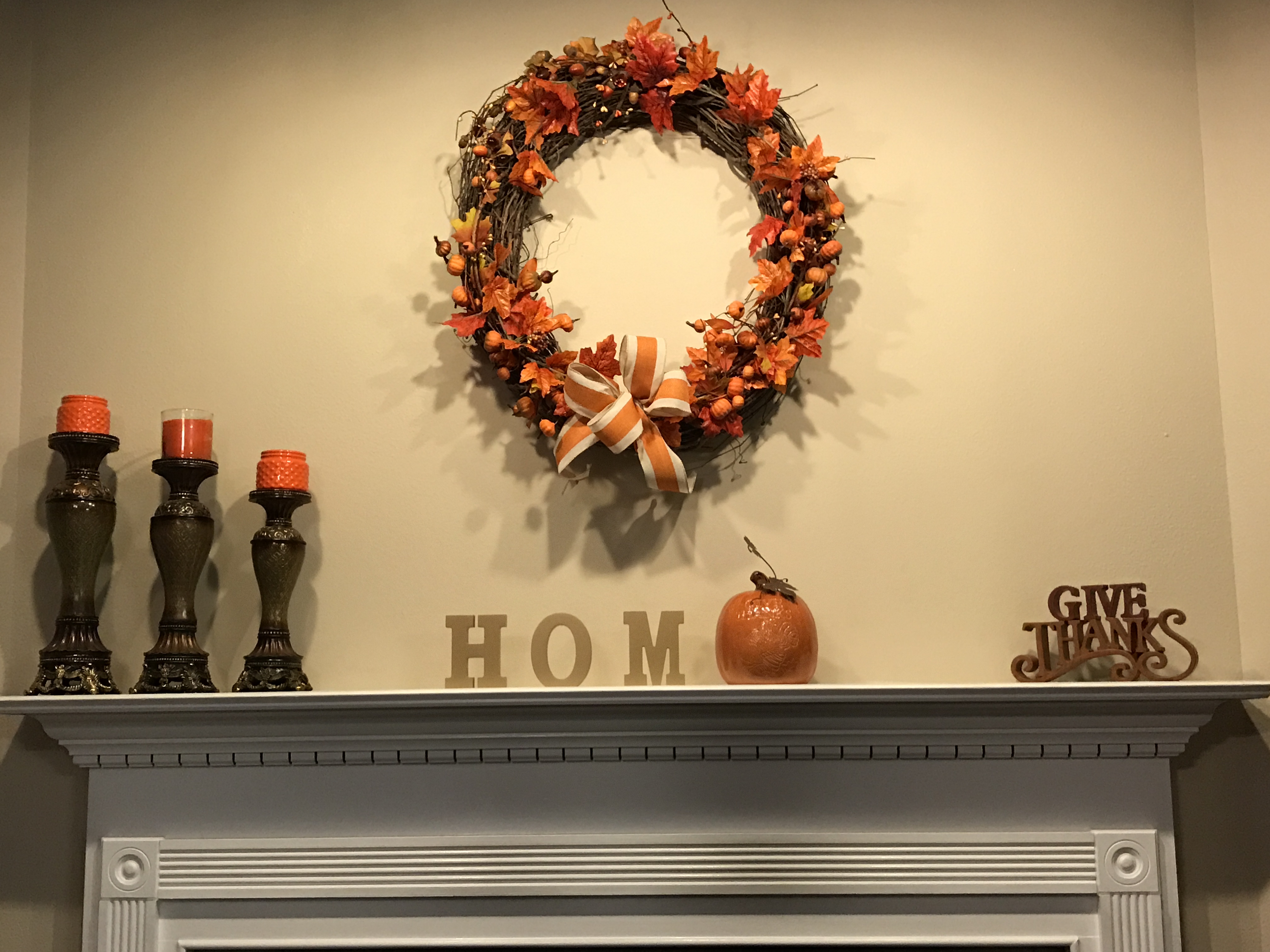 This wreath was home made with pumpkin sprigs obtained form the Habitat for Humanity Restore.